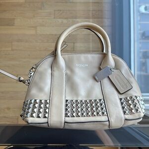 Coach bag - cream with silver studs and removable crossbody strap
